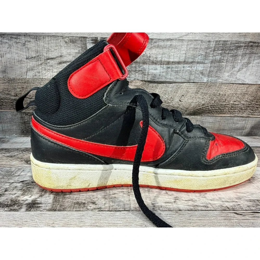 Nike Boys Court Borough Mid 2 GS CD7782-003 Black Red White Sneaker Shoes Sz 6Y